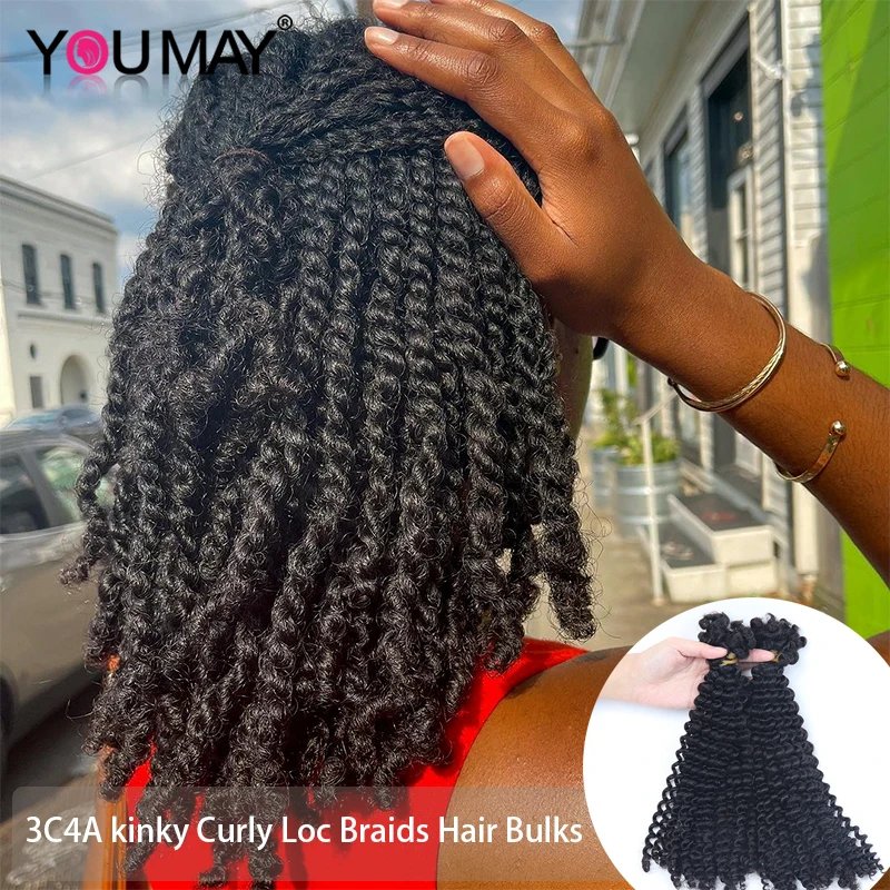 Bulk 3C4A Kinky Curly Hair In Bulk Loc Braids Mongolian Real Human Hair Braiding Hair Dreadloc Afro Virgin Hair Bulks Extension