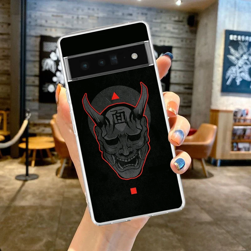 Clear Phone Case with Samurai Ghost Face Design - Soft TPU Cover