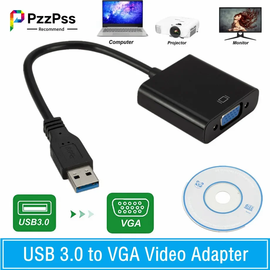 

USB 3.0 to VGA Video Display Adapter 1080P Multi-Display External Converter Cable For Projector Laptop Monitor PC Windows 7/8