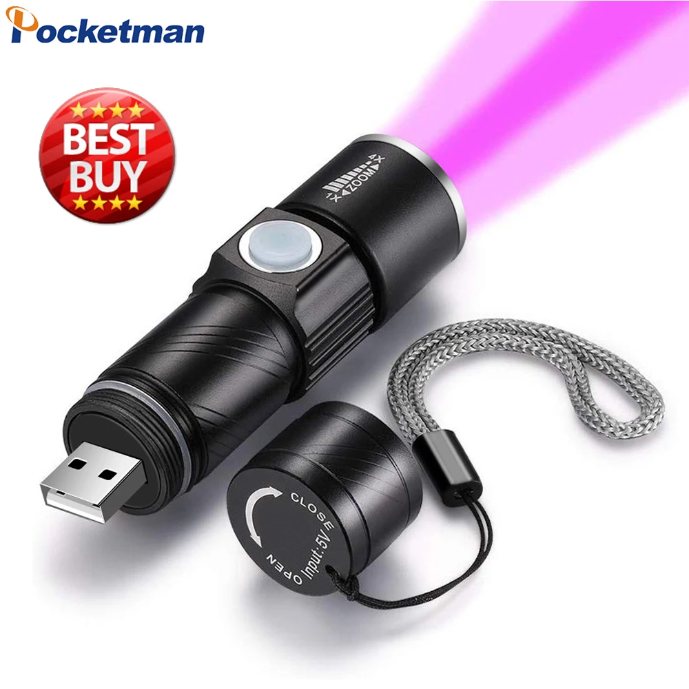 USBRechargeableUVFlashlight395nmBlackLightFlashlightUltraviolet