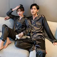 Pyjama d'été à manches longues pour hommes, InjBlack, Ice InjThin Section of Simulation, FjHomewear, Imbibé 1