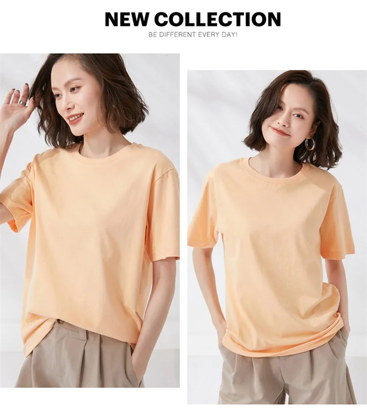 Women T-shirts 2024 Summer Tops Solid Short Sleeve Loose O-neck 100% Cotton Casual Ladies Shirts Harajuku Korean Woman Tshirts
