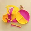 6PCS Silicone Baby Tableware Contrasting Colors Dishes Adjustable Bib Suction Bowl Portable Spoon Fork Leakproof Baby Cup 2