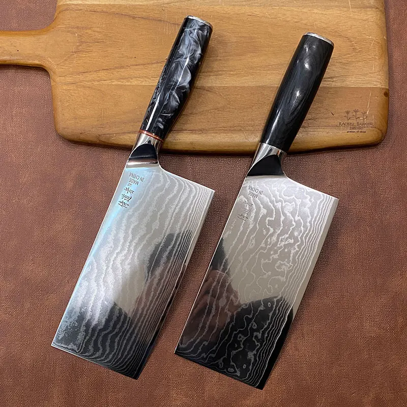 

Chinese Chef Knife Damascus Steel Sharp Cleaver Slicing Handmade Forged Longquan Kitchen Knife Resin / Wood Handle Cooking Tools