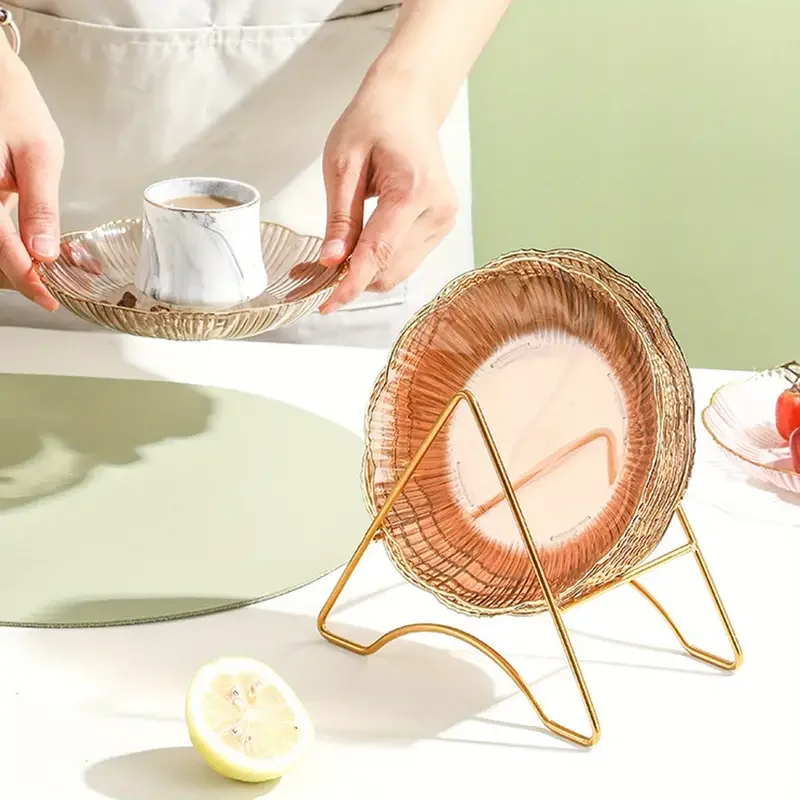 Elegant Glass Salad Fruit Bowls Set with Gold Rim Decorative Clear Serving Dishes for Home Kitchen Parties Dessert Plates