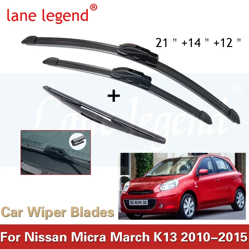 

Car Wiper Front & Rear Wiper Blades Set Kit For Nissan Micra March K13 2010 - 2015 Windshield Windscreen Window 21"+14"+12"