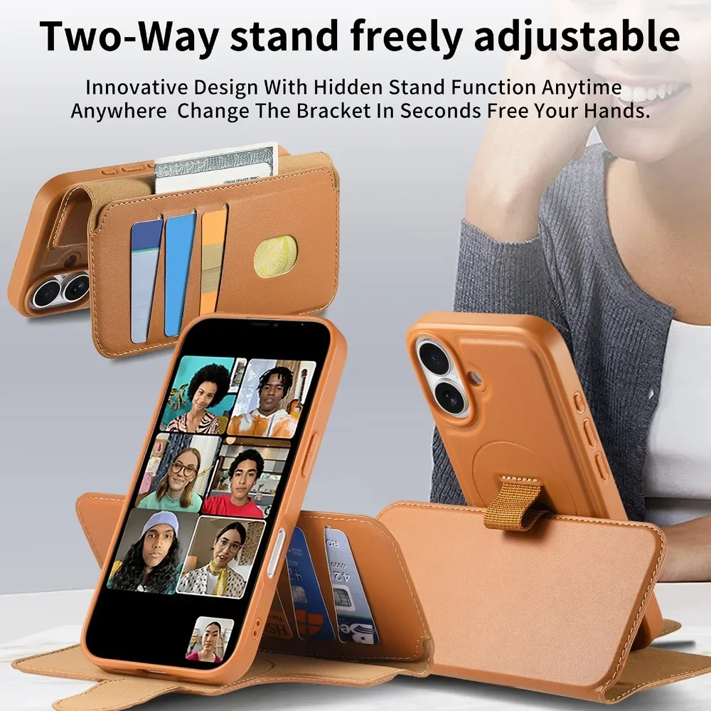 Detachable Magnetic Wallet with Card Holder and Flip Leather Protective Cover