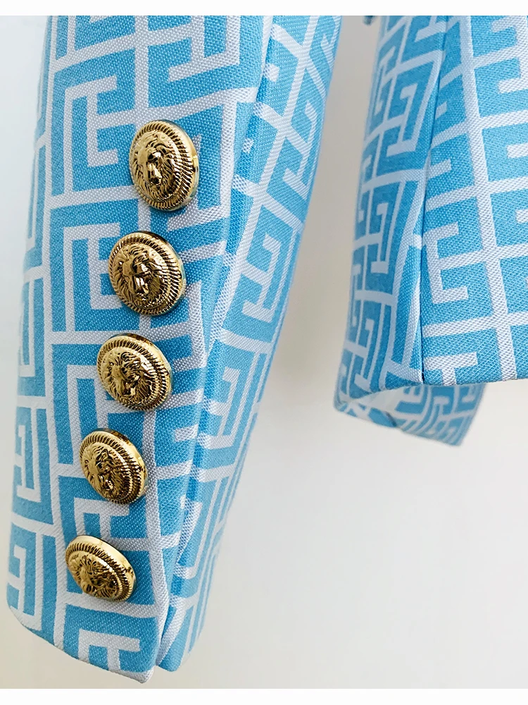 HIGH STREET Newest 2024 Designer Jacket Women's Double Breasted Lion Buttons Monogram Geometrical Jacquard Blazer 6