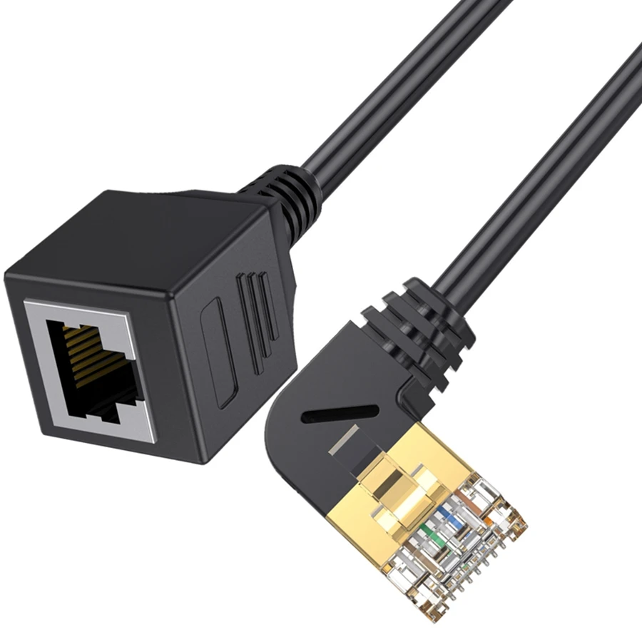0.5m Cat8 이더넷 연장 케이블 코드 RJ45 Cat8/7/6 이더넷 랜 네트워크 남성-여성 90도 직각 TV PC 노트북용