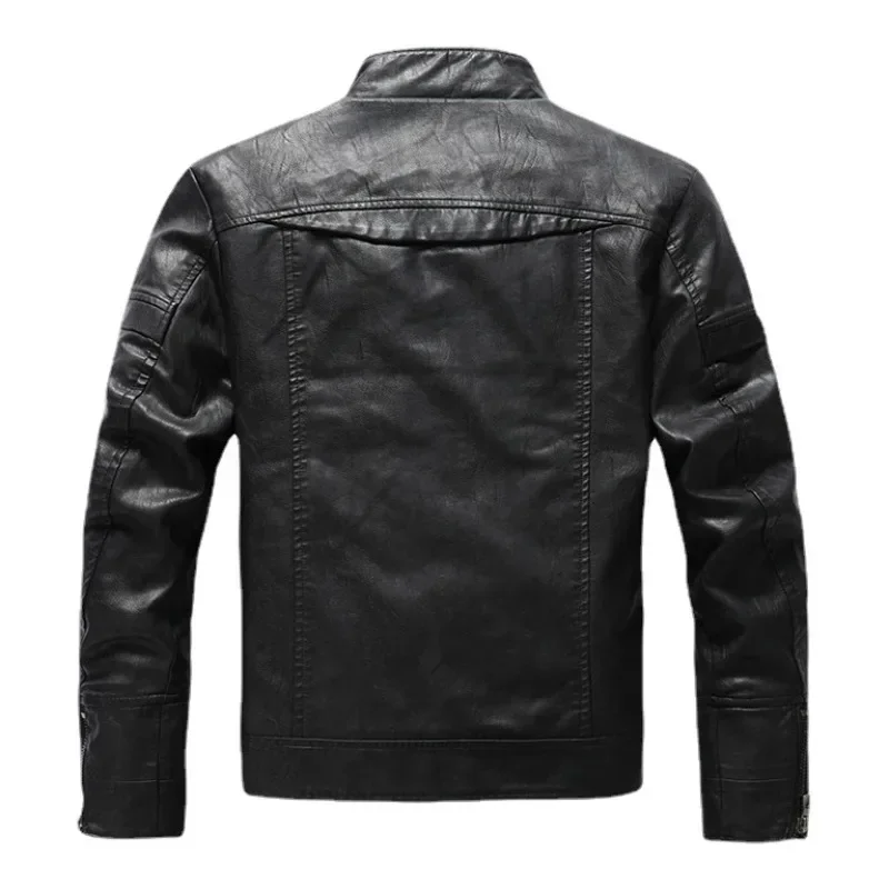 Male Faux Leather Motorcycle Jackets Vintage Casual Slim Fleece Autumn Winter