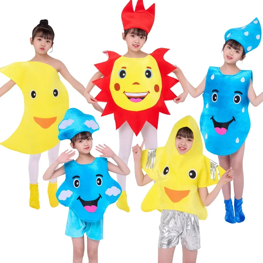 

Children's Day Fruit Vegetable in Summer Costume Weather Forecast Suit Stars Clouds Raindrop Easter Stage Costume