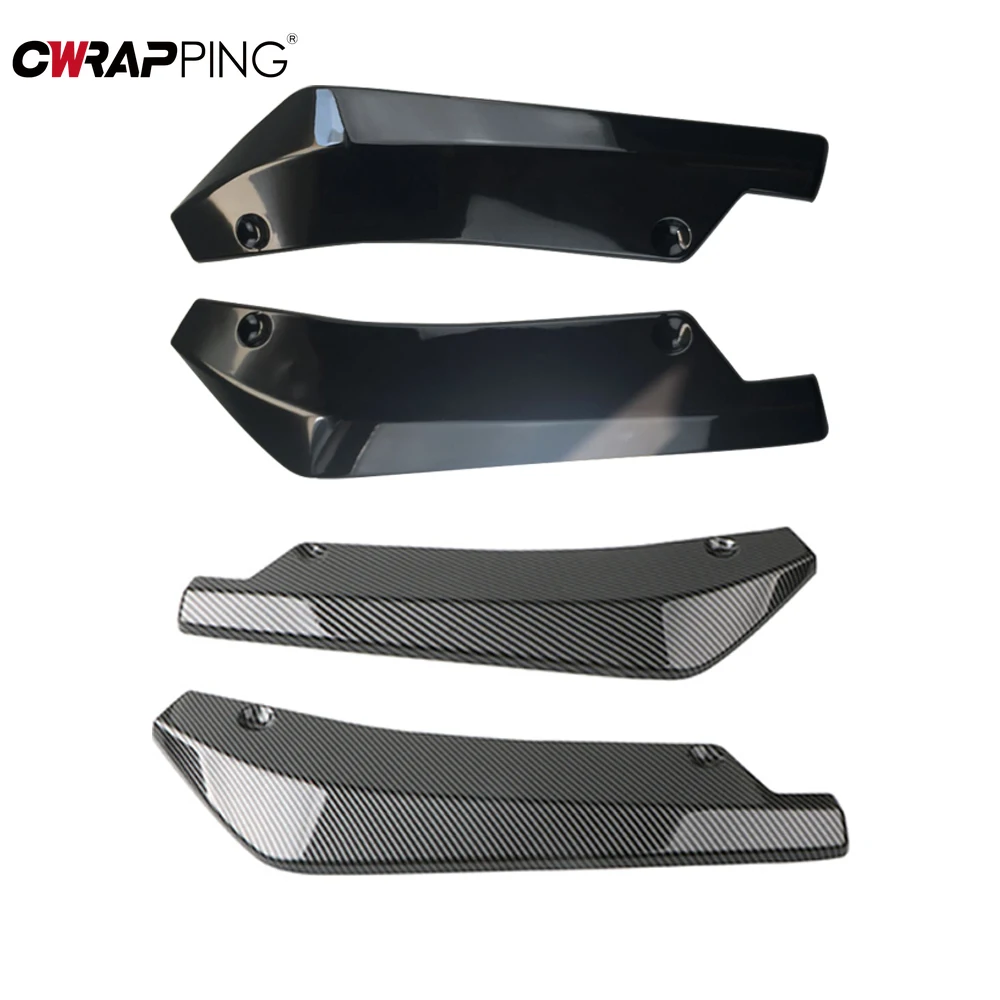 Bumper Lip bumper lip 2pcs Universal Car Rear Bumper Lip Diffuser Splitter Spoiler Scratch Protector Black Carbon Fiber Rear Lip Wrap Angle Splitters
