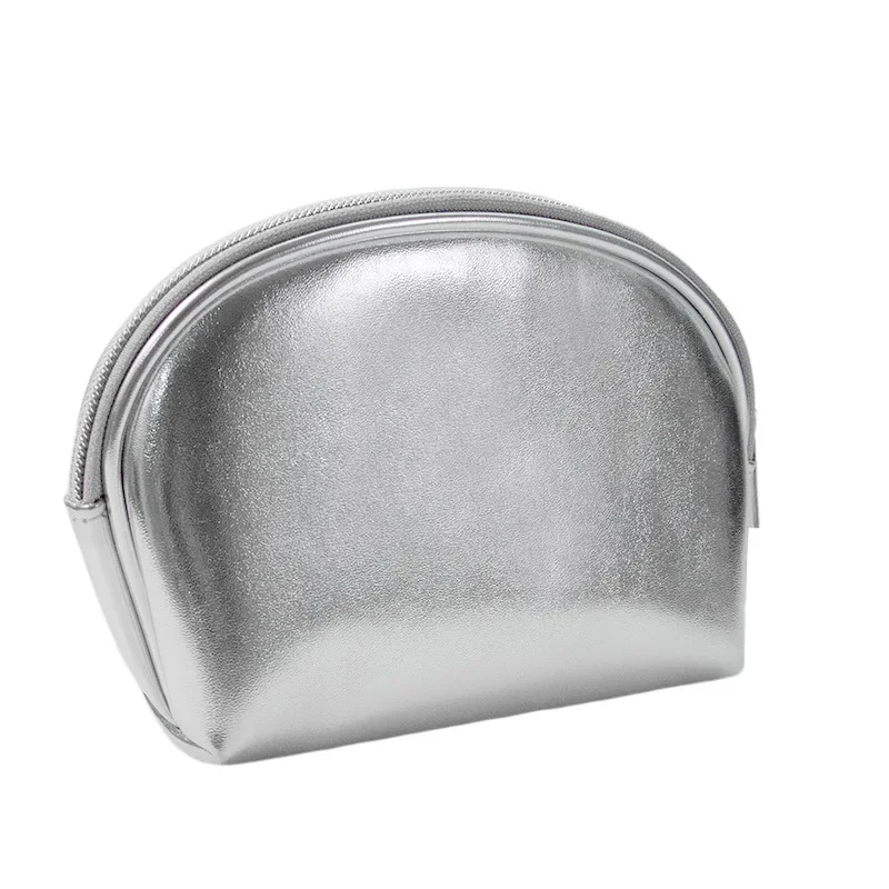 New Fashion Silver Soft Leather Clutch Cosmetic Bag Travel Portable Bathroom Organizer Storage Makeup Bag Toilet Bag Pouch 4