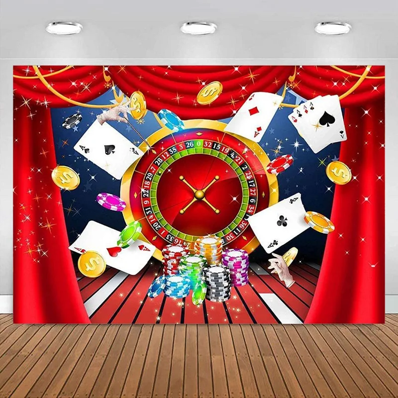 Casino Chips Sfondo Poker Dadi Roulette Tenda Rossa Sfondo Gioco D'Azzardo Ragazzi Uomo Festa Di Compleanno Decorazione Banner Fotografia