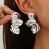 Boucles d'oreilles dorées en acier inoxydable pour femmes, Double couche, fleur à cinq pétales, Vintage, rayures, fleur, bijoux cadeaux