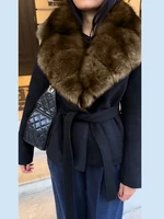 Elegant Faux Fur Lace Up Woolen Coat Women Shawl Collar Belted Waist Full Sleeve Coats Female Spring Winter Fashion Lady Outwear 6