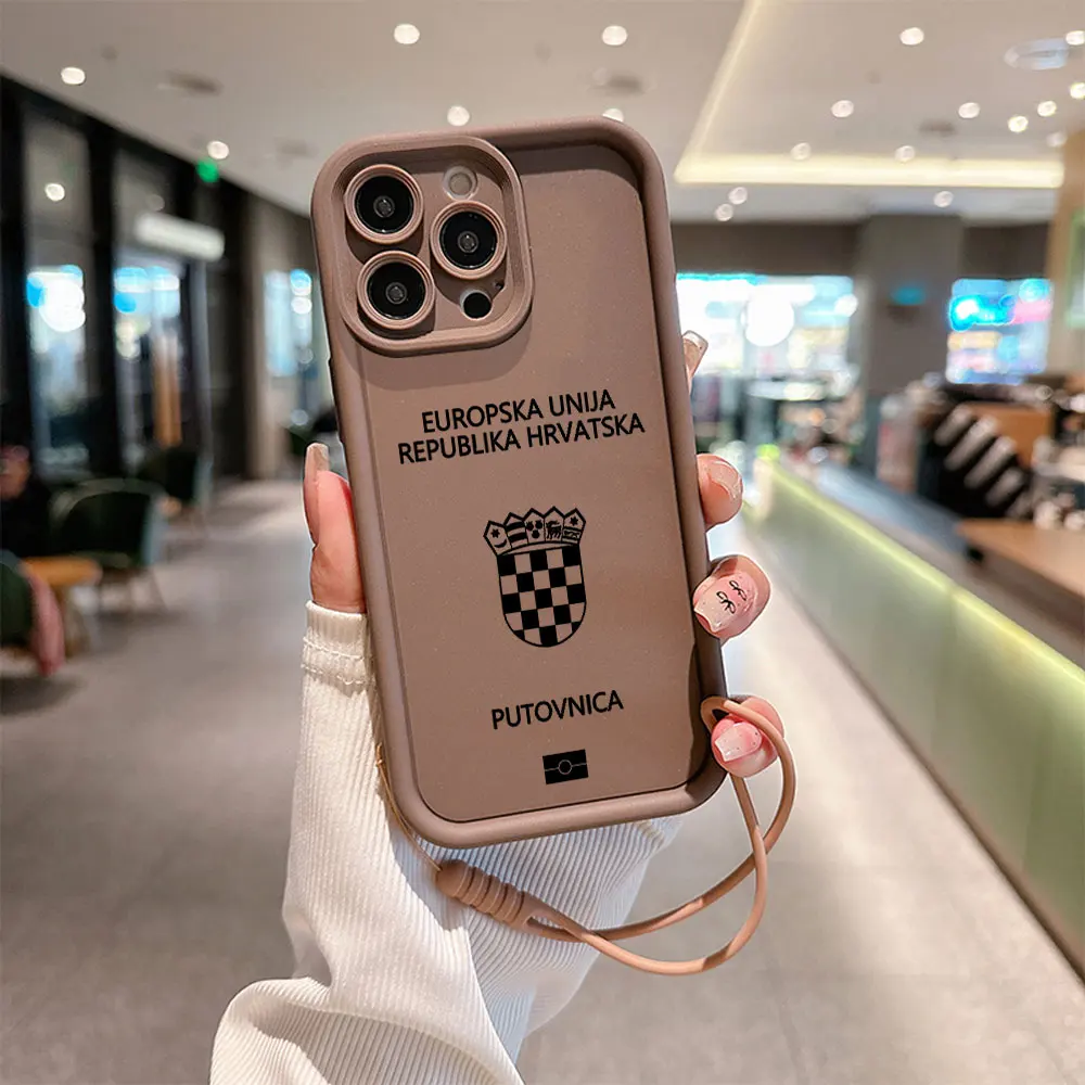 thumbnail image 1 of Funda de teléfono para pasaporte de Croacia, cubierta trasera de TPU suave con correa de mano para IPhone 16, 15, 14, 13, 12, 11 Pro Max, Mini, XR, XS, X, 7, 8 Plus, 1 of 5