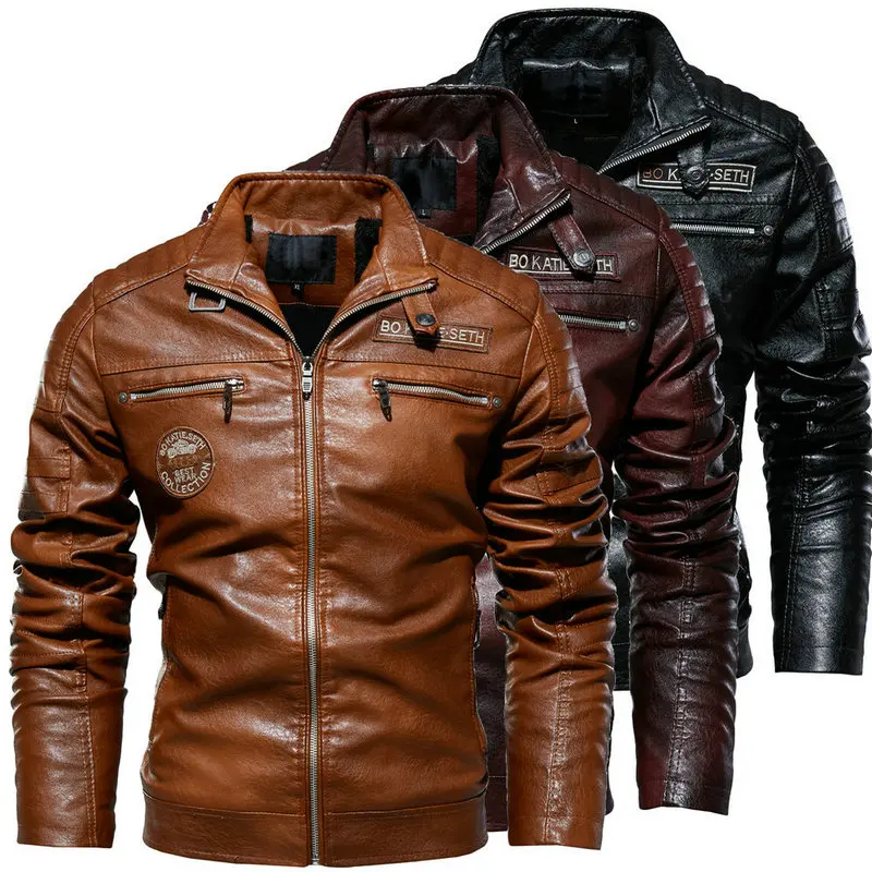 Autumn 2024 Men's Leather Jacket Vintage Black Windproof Warm Pu Coat Street Fashion Zipper Biker Jacket Men's Brand Clothing
