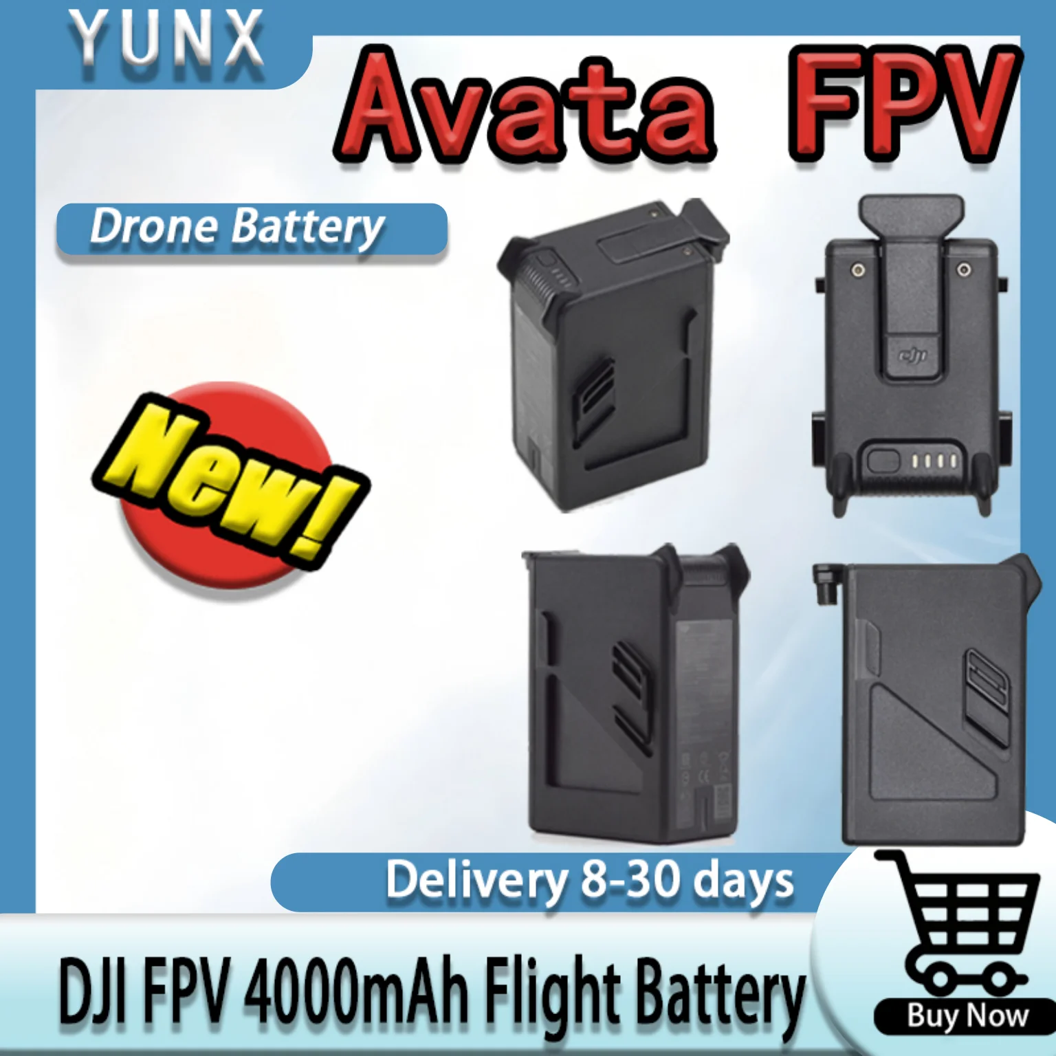 Batterie de vol intelligente 4000mAh pour DJI FPV posée sur une surface plane, avec câble de charge