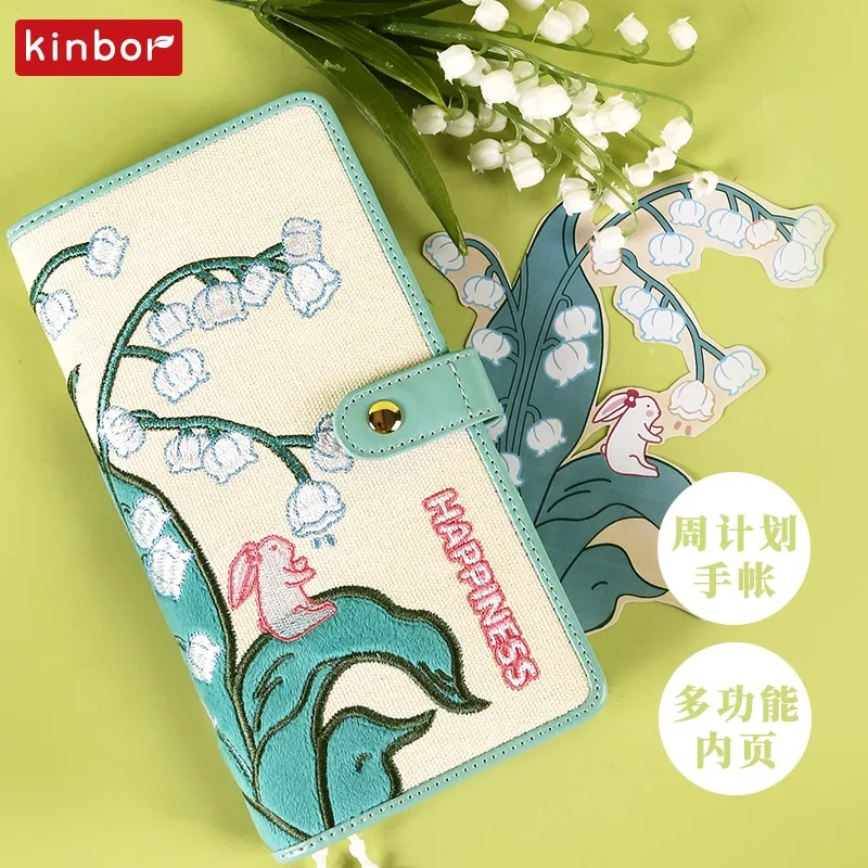 Kinbor-weekly Planner Notebook Cadernos Bonitos Rebellib e Linglan Flower Fabric Diary Weeks Notebook Eficiência de Auto-ajuda - Imagem 5