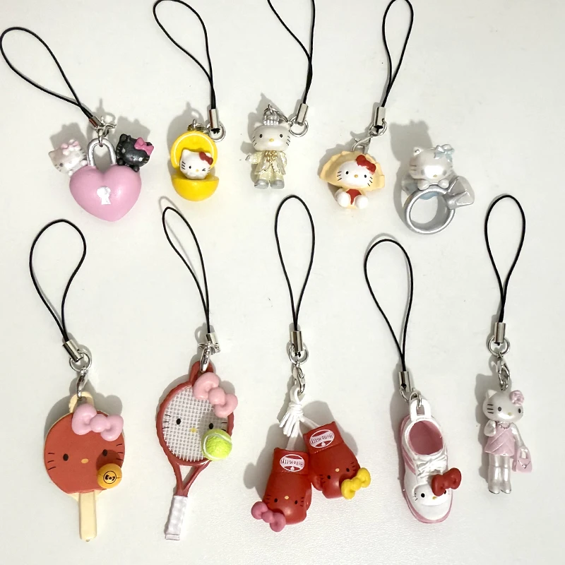 Japanese Vintage Handbag Hello Kitty Bag Pendant Decoration Kawaii Racket Gloves Hello Kitty Keychain Heart Lock Bag Pendant