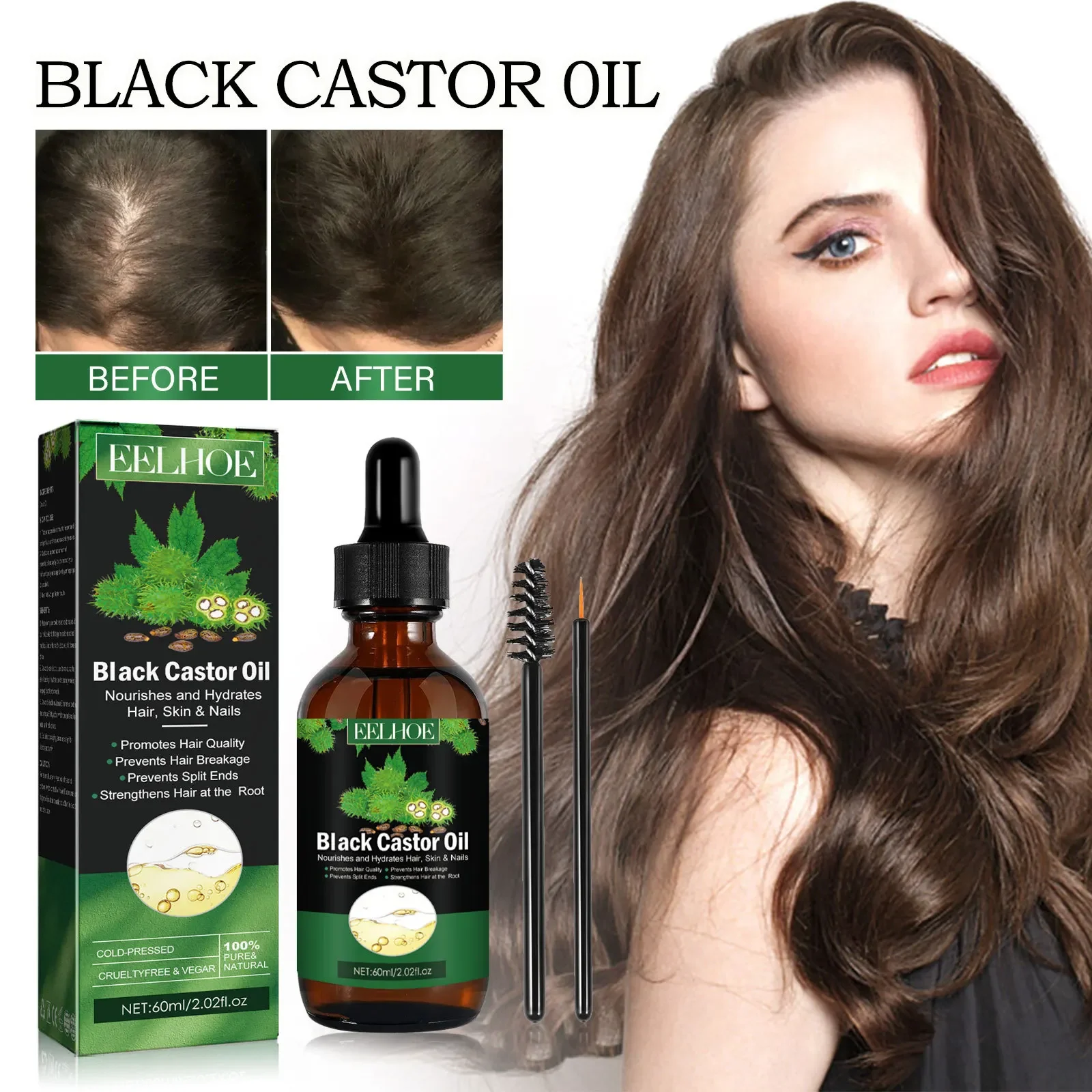 60ml Eelhoe Castle Oil Dense Hair Liquid Anti-Hair Care Moisturizing Repair Thick Hairline Tough Hair Fixing Essential Oil