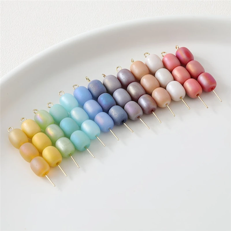 

200pcs/lot matte frosted color print geometry ovals shape Straight hole glass beads diy jewelry earring/bracelet accessory