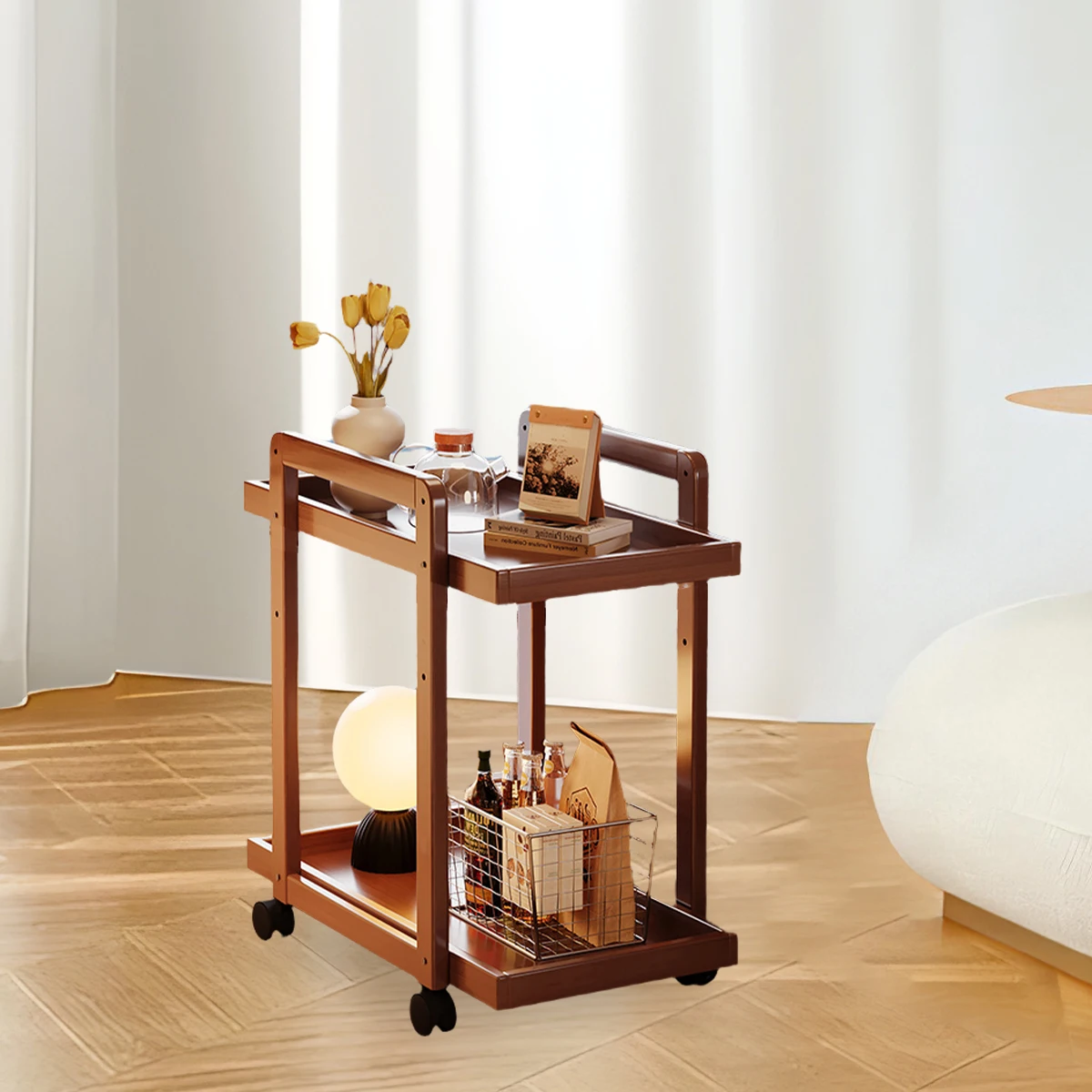 طاولة قهوة بنية حديثة مع مساحة تخزين وعجلات | تصمي...