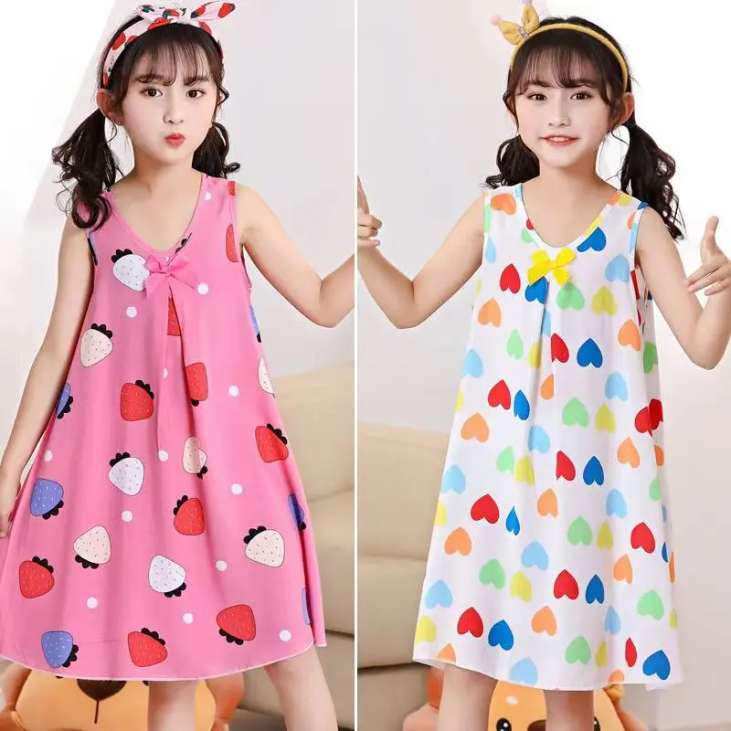 

Nightgowns for Girls Pyjamas Kids Cartoon Pajamas Sleepwear Short Sleeve Dress Child Cotton Nightdress Spring Summer Night Sress