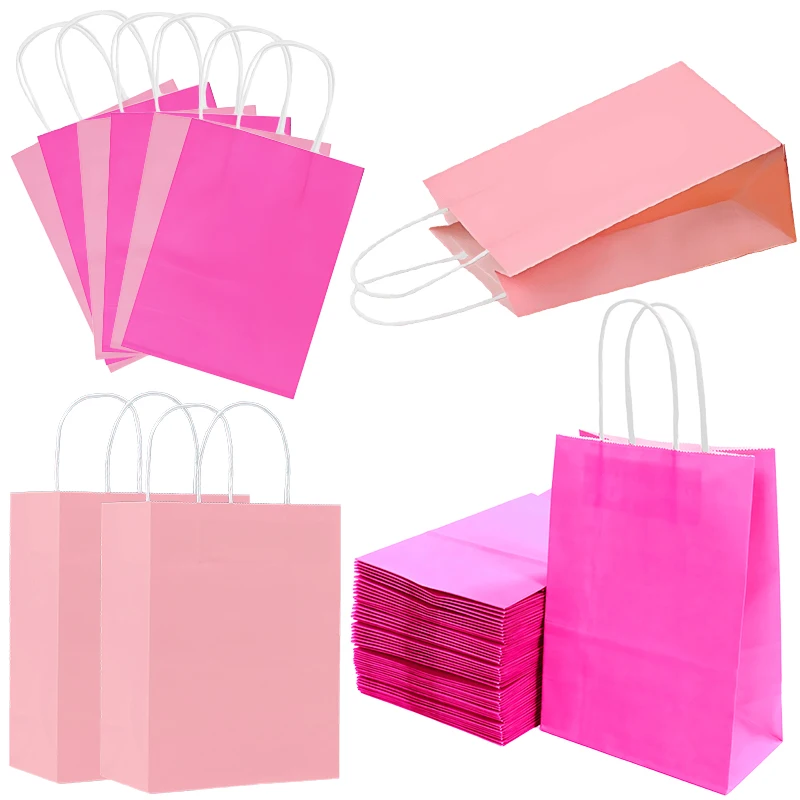 Bunte Papiertüte mit Griff, rosa Rosered, erhältliche Geschenkverpackung für Geburtstag, Hochzeit, Festival, Party, Aufbewahrung, Goodie Bags ZYF