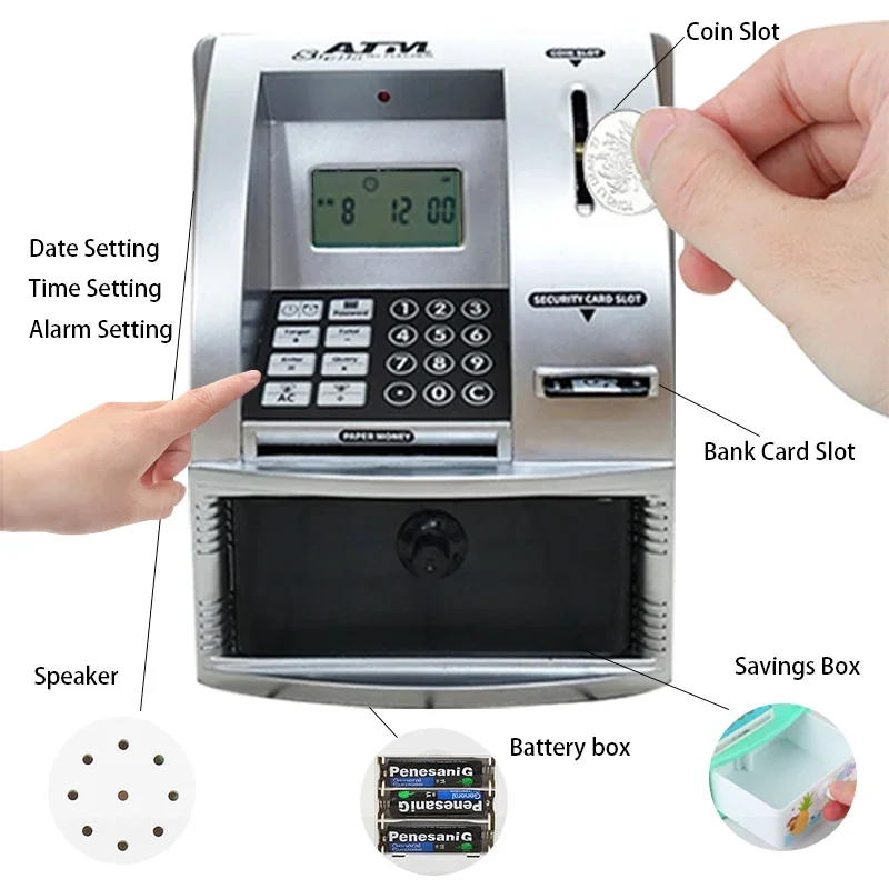 Smart ATM Piggy Bank for Real Money, Mini Banknote Money Box Voice ATM Machine for Adults,  Children Safe Box Christmas Gift 3