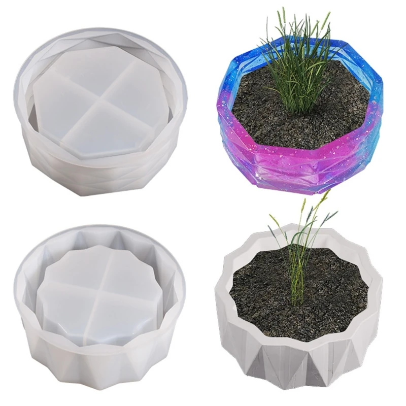 Round-Cut Concrete Silicone Pot Mold Succulent Flowerpot Clay Cement Plaster Molds DIY Home Garden Flower Pots Mould