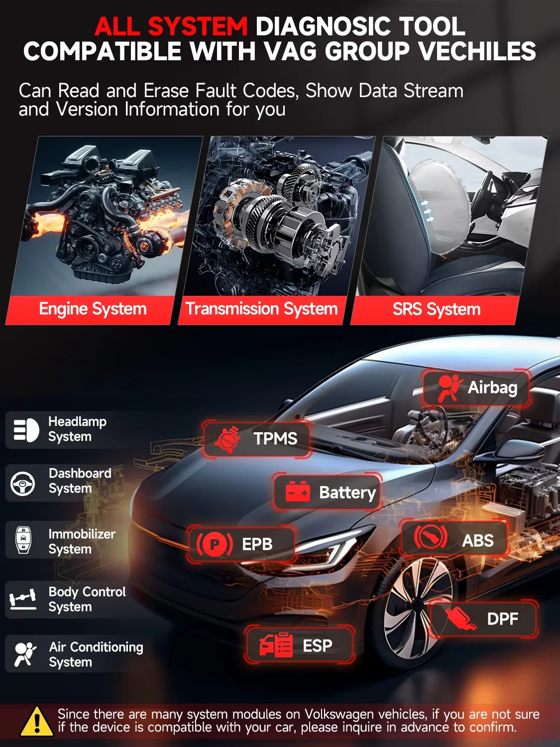 ANCEL VD500Pro Escáner De Diagnóstico Para VW, Audi, Skoda, Seat – Sistema Completo OBD2 Con Reset De Aceite, EPB, ABS, SRS, TPS – Actualización Gratuita