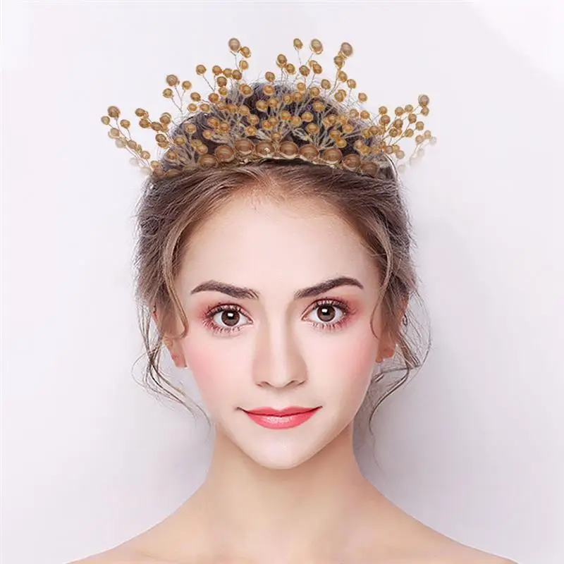 

Full Artificial Pearls Crystal Flower Headband Bride Crowns Tiaras Headdress Wedding Accessories Hair Jewelry Party Headpiece