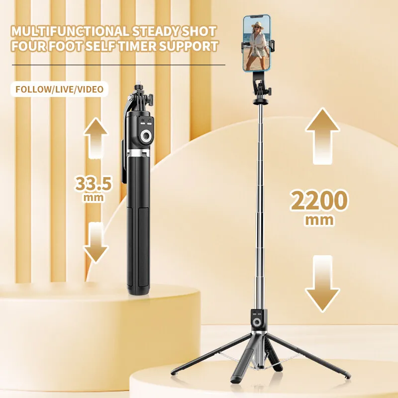 Selfie Stick P220 Wireless Selfie Stick Tripod 2.2m Foldable with Rechargeable Bluetooth Remote GoPro Action Camera Phone Holder