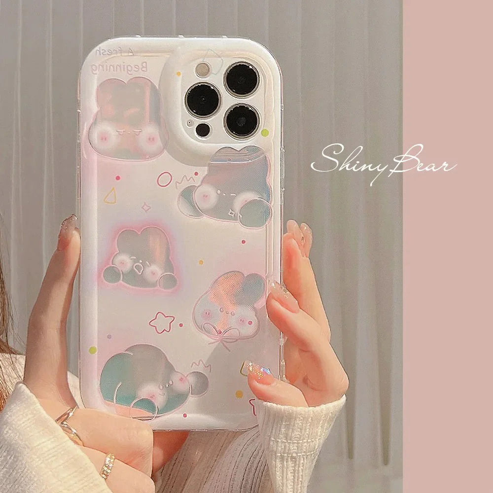 Laser Pink Rabbit Cartoon Bunny Girls Custodia Trasparente Per Telefono Per Iphone 15 14 13 12 11 Pro Max 14 15 Plus Custodia Cute Sweet Cover