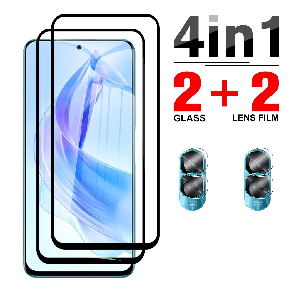 

4in1 For Honor 90 70 50 10x Lite Black edge Tempered Glass honar 20 X50i X8a Clear Camera Glass X8 X7a X6 screen protector