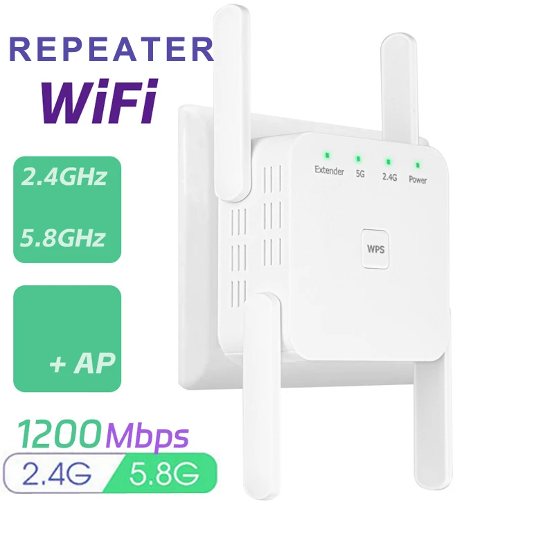 Ripetitore Wifi 200Mbps Dual Band Wifi Signal Extender Booster 4 Antenne Ripetitore Wifi 1200Mbps 5G Wireless Range Extender