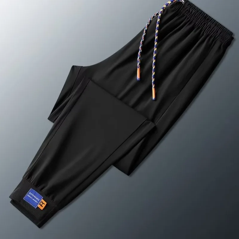 High-End Silky Dstring Sports Pants Men's Summer Ultra-Thin Ice Silk Qui-Drng Casual Pants Tight-Fit Cuffed Trousers