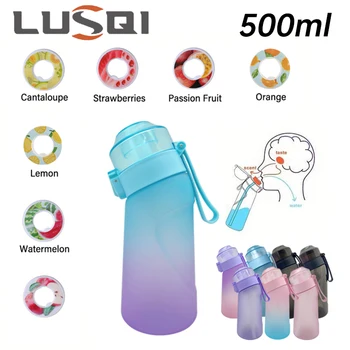 LUSQI botella de agua de 500ml con 2 cápsulas de sabor aleatorio con pajita a prueba de fugas, adecuada para acampar, correr, viajar y acampar