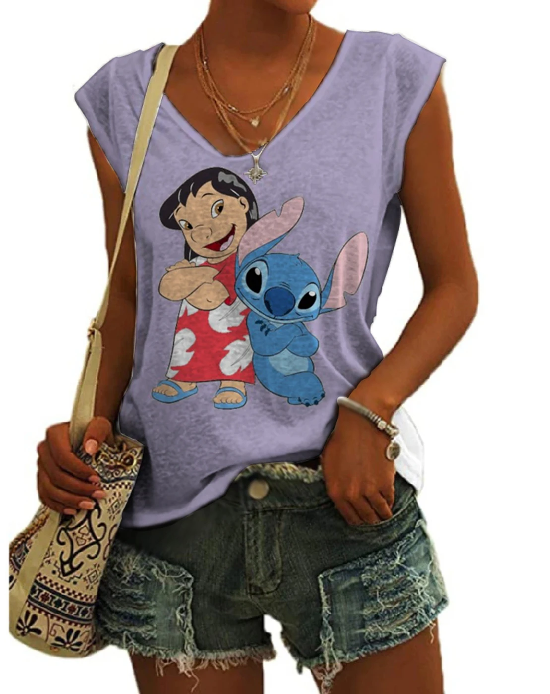 

2023 New Disney's Stitch Print Funny Women's Tank Tops Sleeveless Sports Tops Casual Summer Women's Tank Tops Women's Dress