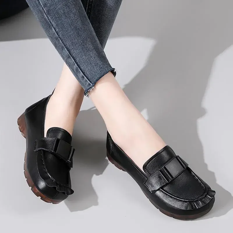 

Women's Loafers plus Size Genuine Leather Platform British Casual Shoes Ballet Shoes Women's Moccasins