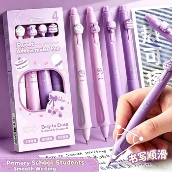 Penne Gel Cancellabili Sweet Afternoon Tea, 4 Pezzi, Viola, Carine, a Scatto, 0.5mm, Impugnatura Ergonomica, Inchiostro Nero, per Studenti
