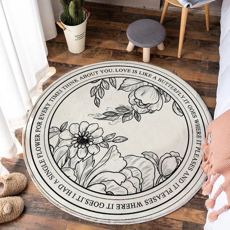 Alfombra redonda de área grande para sala de estar, tapete de cabecera, absorbente de agua, antideslizante, con estampado de flores Nórdicas - 100 cosas bonitas para la casa