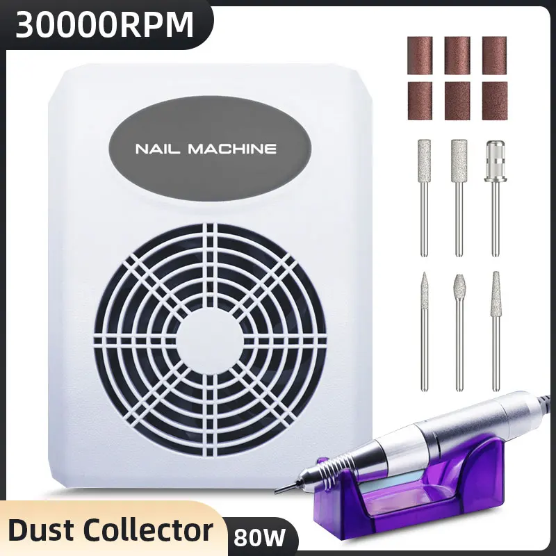 

80W Nail Vacuum Cleaner Dust Absorber Fan With Nail Drill Machine For Manicure Pedicure Nail Dust Collector For Nails Salon