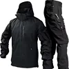 Mens Combat Sets Outdoor Wear-resistant Hooded Tactical Jacket+Multi Pocket Hunting Pants 2-piece Waterproof Training Suits 2