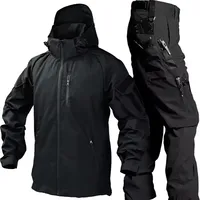 Mens Combat Sets Outdoor Wear-resistant Hooded Tactical Jacket+Multi Pocket Hunting Pants 2-piece Waterproof Training Suits 2
