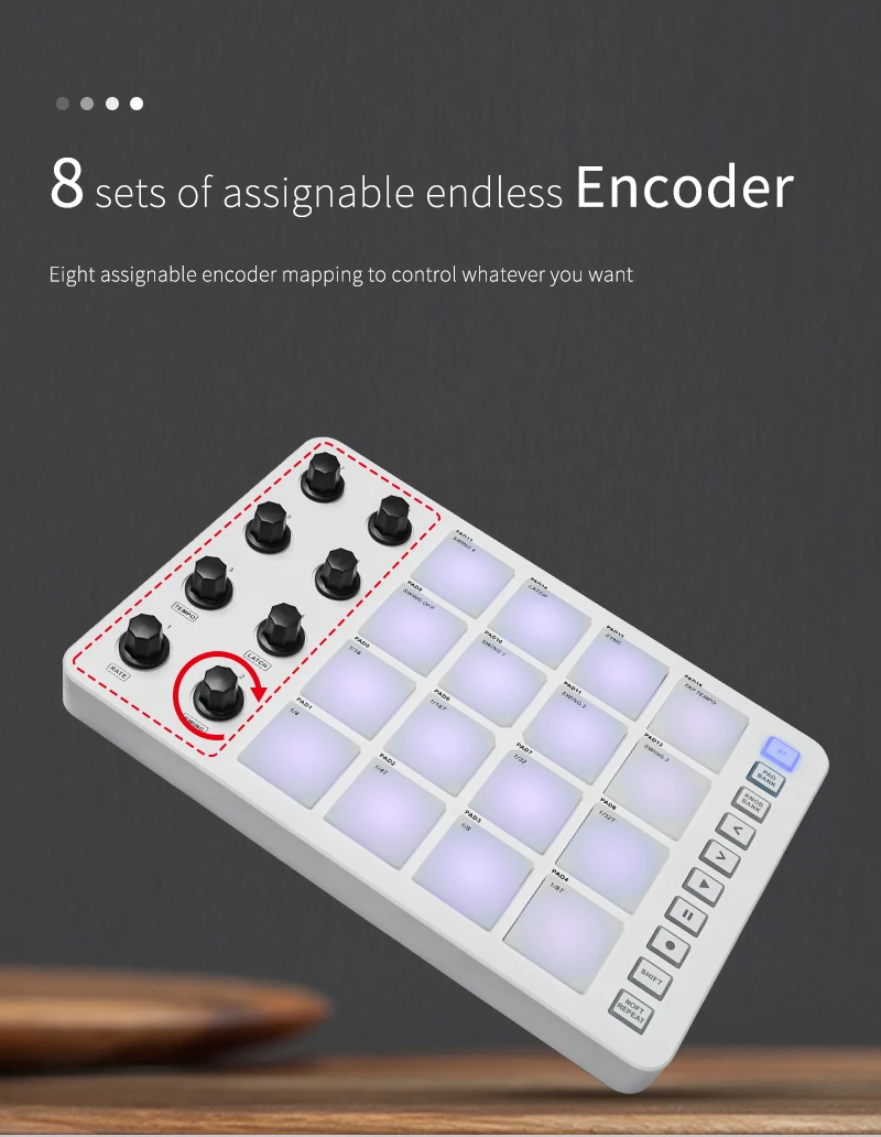 Velocity sensitive MIDI pads close-up