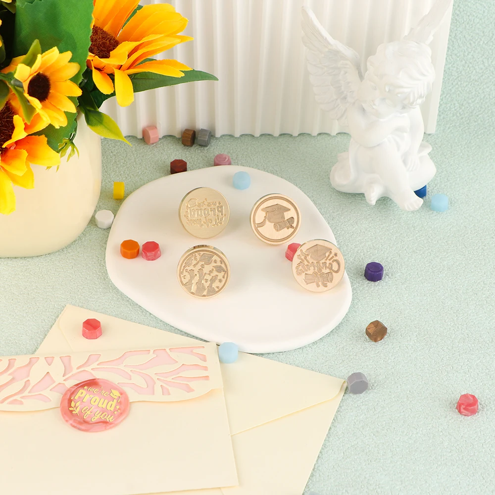 1pc Graduation Collection Wax Seal Stamp Congrats Wax Sealing Stamp Brass Head (No Handle) For Decorating Party Envelopes Wax Seal Stamp Wax Seal Stamp Set