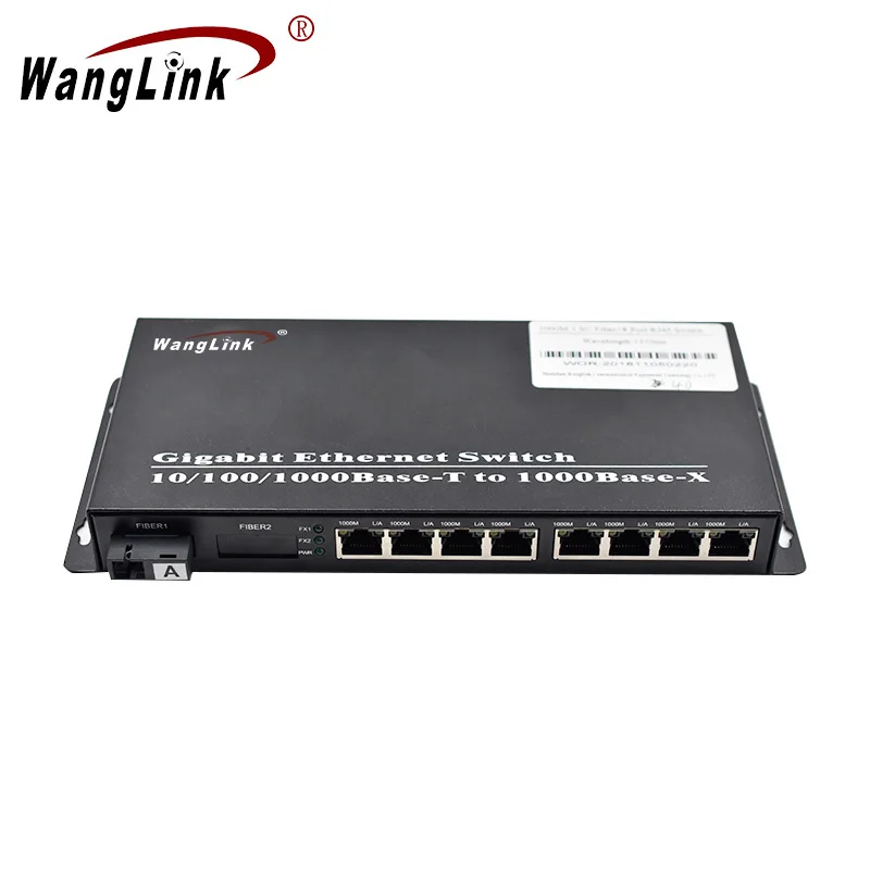 Wanglink Gigabit 100/1000M 1 fiber port 8 RJ45 port fibre optic transceiver single mode Media Converter 2 channel bidi 3g sdi fiber converter single mode sdi to fiber converter 12g 6g 3g cctv sdi video to fibre